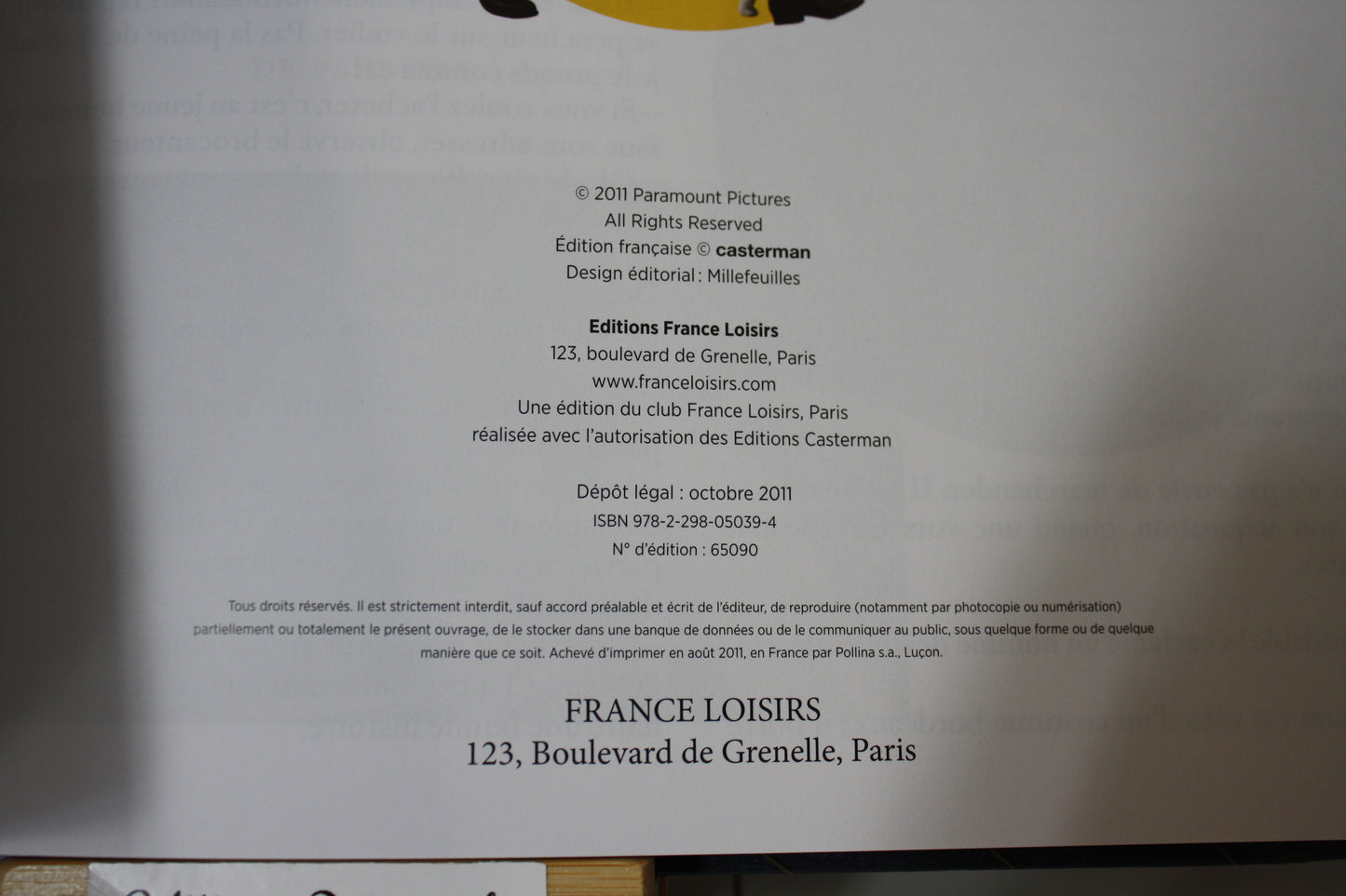 L’album du film – Tintin - - France Loisir - Réédition – 2011 - Abimé