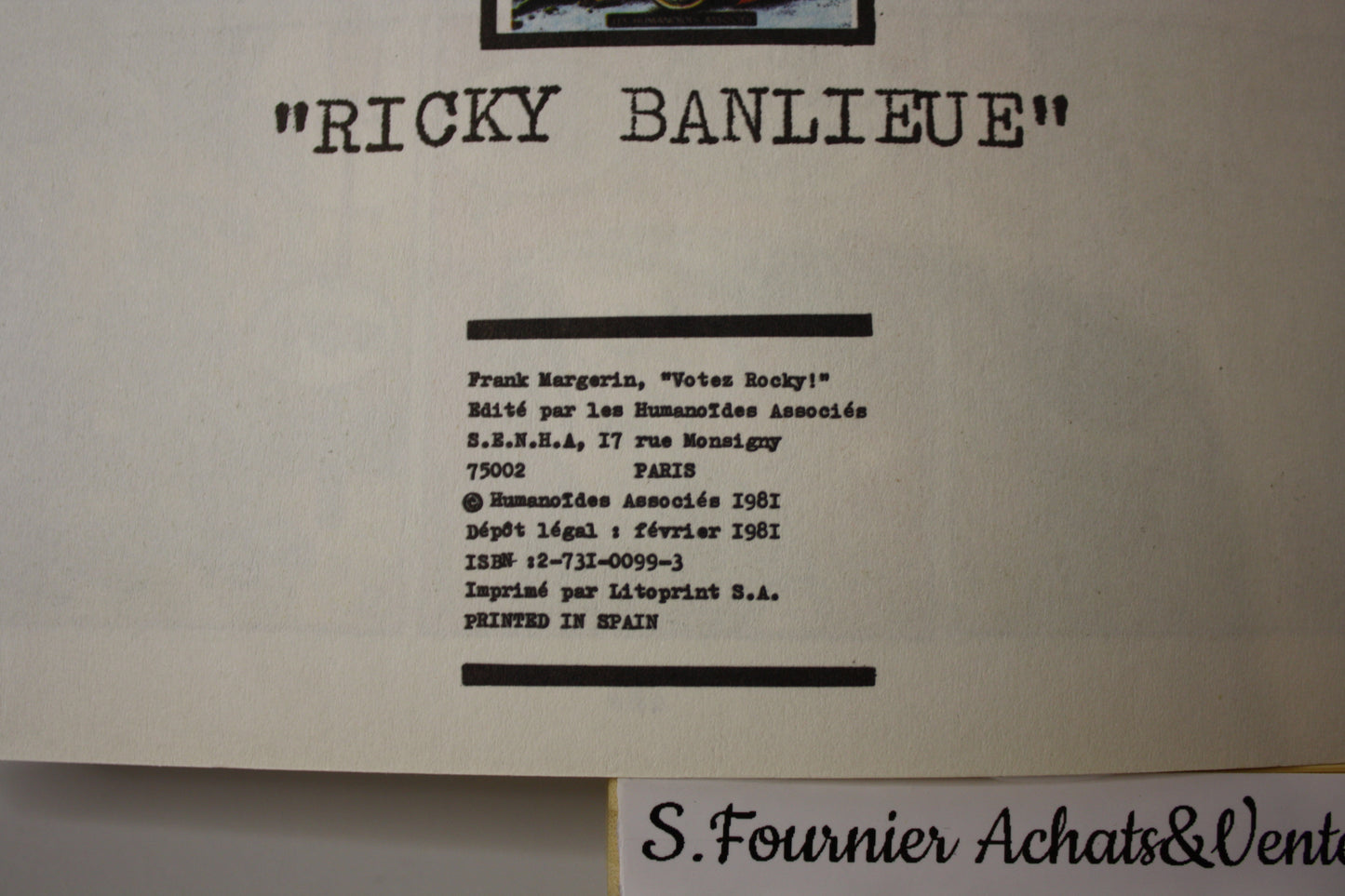 Votez Rocky – - Margerin – Les Humanoïdes Associés – NMPP XX - 1981
