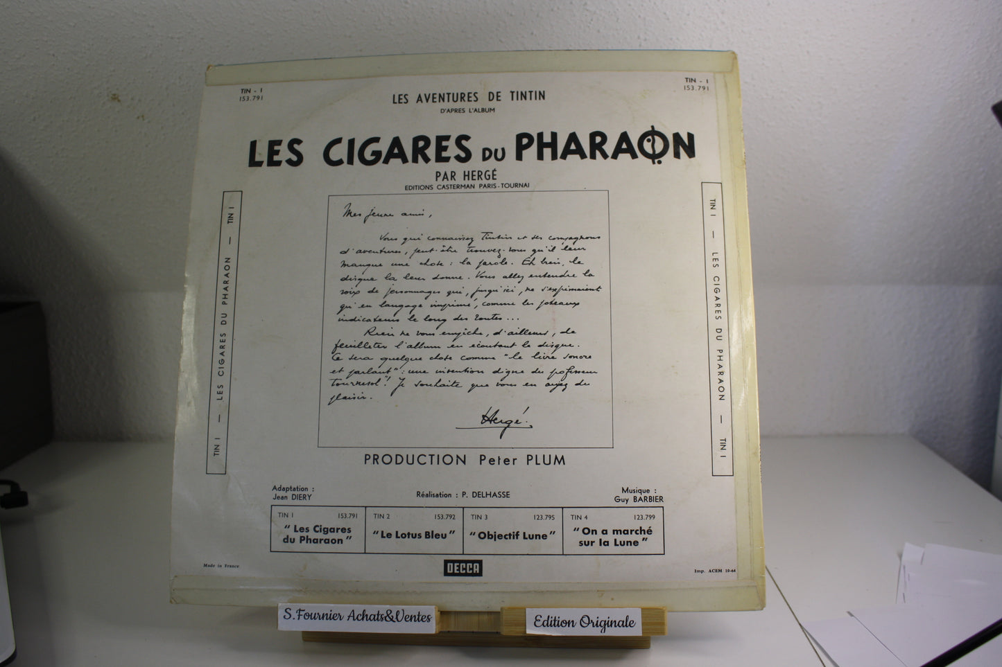 Vinyle 33T Les cigares du Pharaon – Tintin – Hergé – Decca – Objet dérivés – 1962