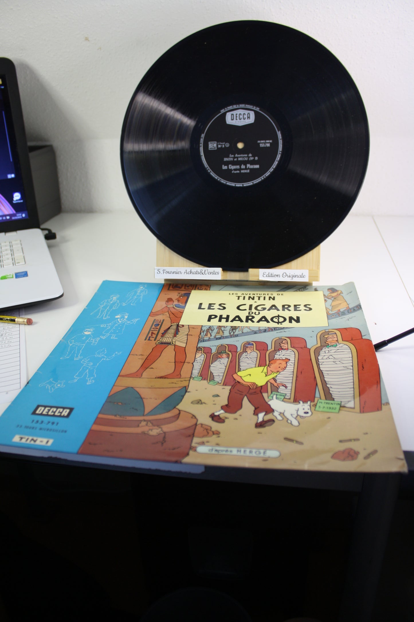 Vinyle 33T Les cigares du Pharaon – Tintin – Hergé – Decca – Objet dérivés – 1962