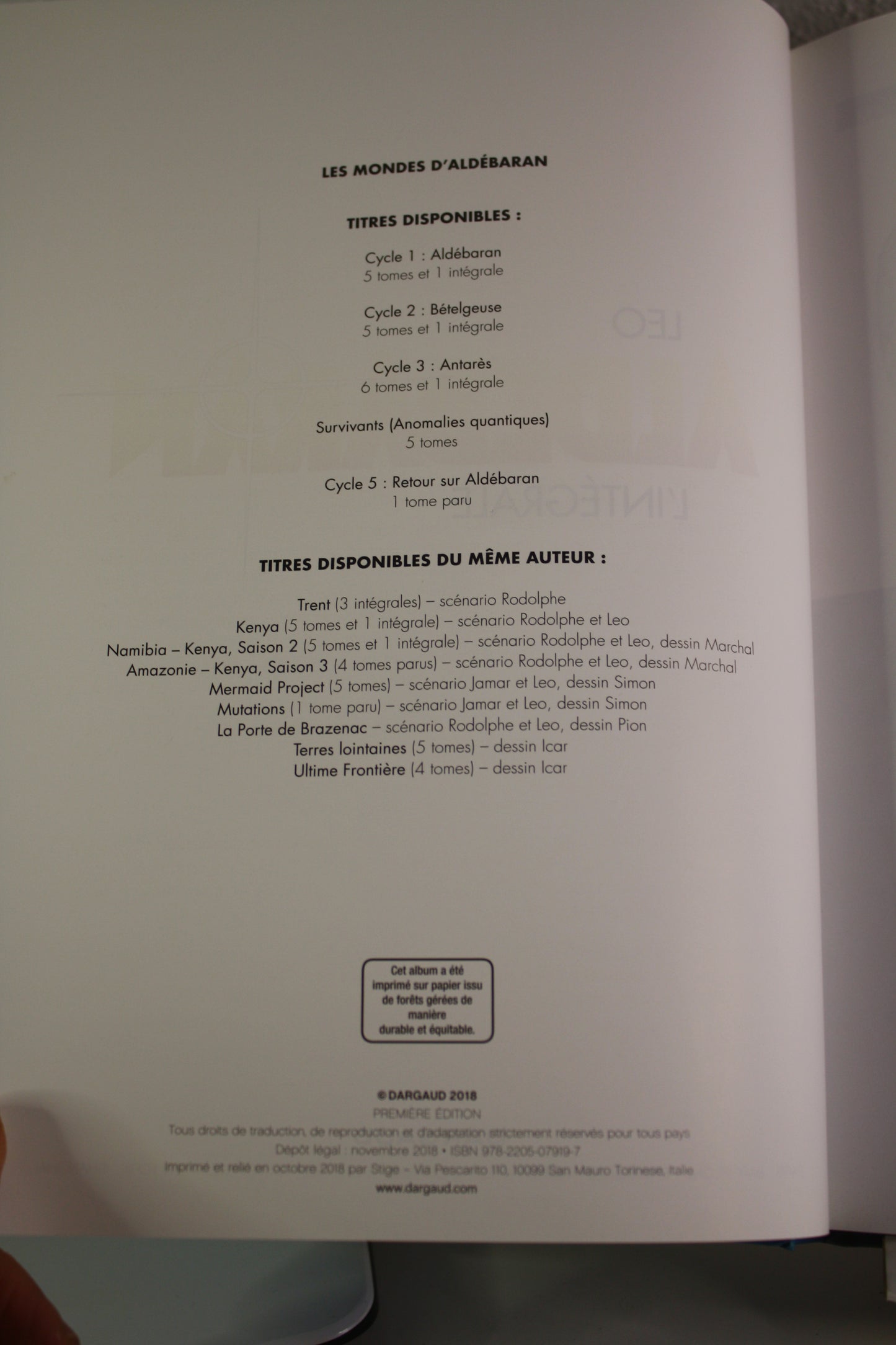 L’intégrale – Aldébaran – Léo – Dargaud – Réédition – 2018 – Noté Première édition