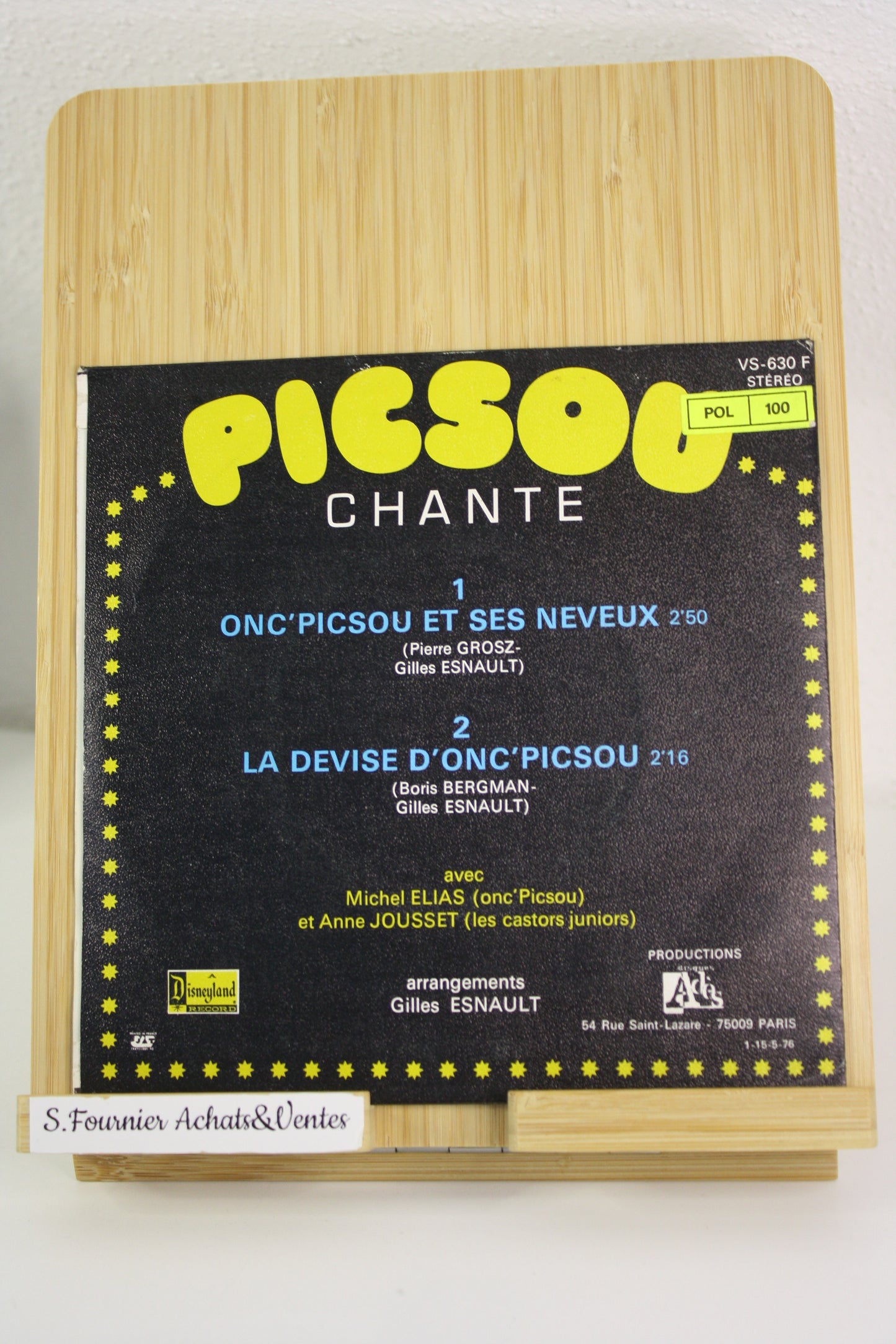 Picsou chante – Picsou – Anne Jousset, Michel Elias – Disneyland – vinyle 45 tour – 1976 –