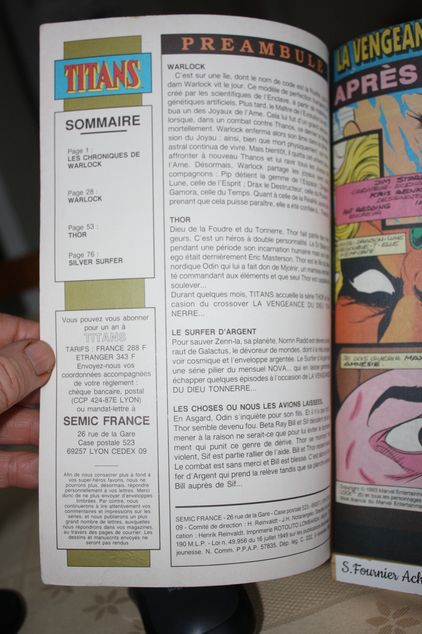La vengeance du dieu tonnerre 3 = n°190 – Titans – Collectif – Semic – Périodique – 1994