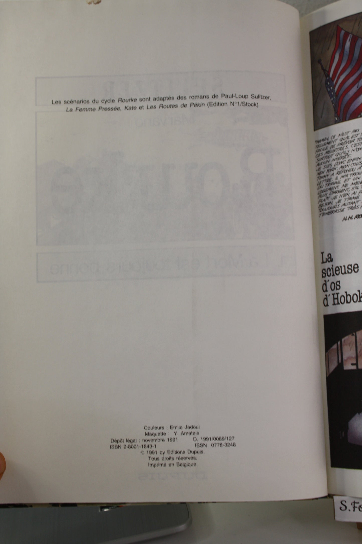La mort est toujours bonne – Rourke – Marvano Sulitzer – Dupuis – EO – 1991