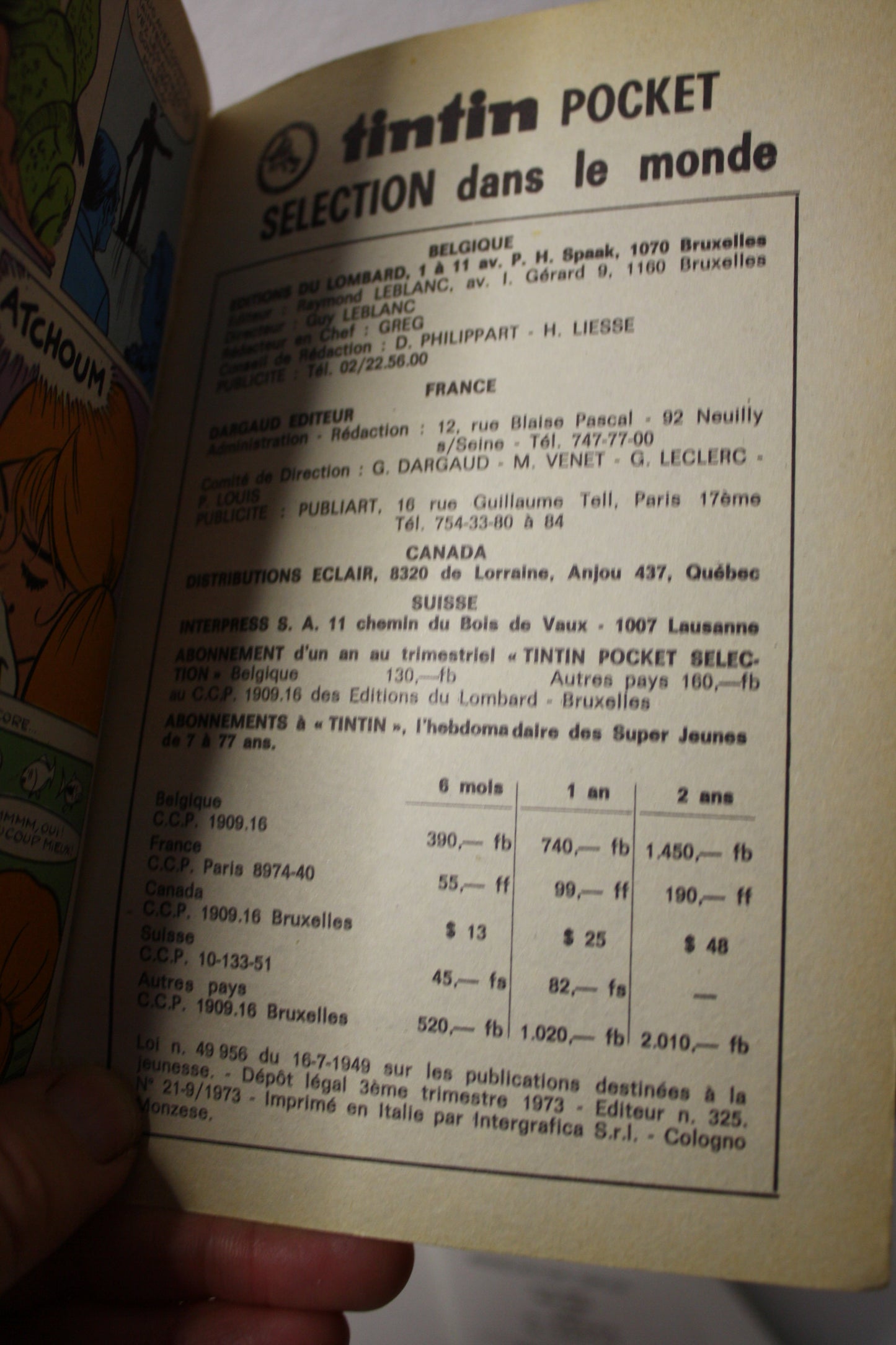 Trimestriel n°21 – Tintin Pocket Sélection – Collectif – Dargaud éditeur – EO – 1973