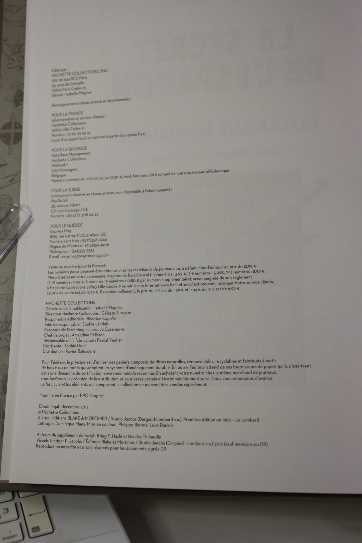 Le secret de l’Espadon – Blake et Mortimer – Edgar P.Jacobs – Hachette – Réédition – 2012