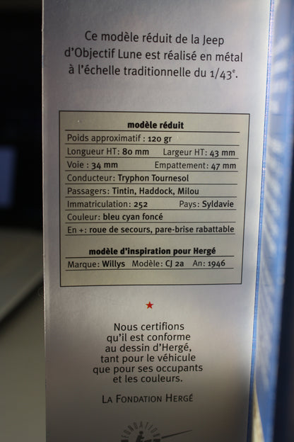 Jeep Objectif Lune au 1/43ème – Tintin – Hergé – Hergé Moulinsart – Objet dérivé – 2001