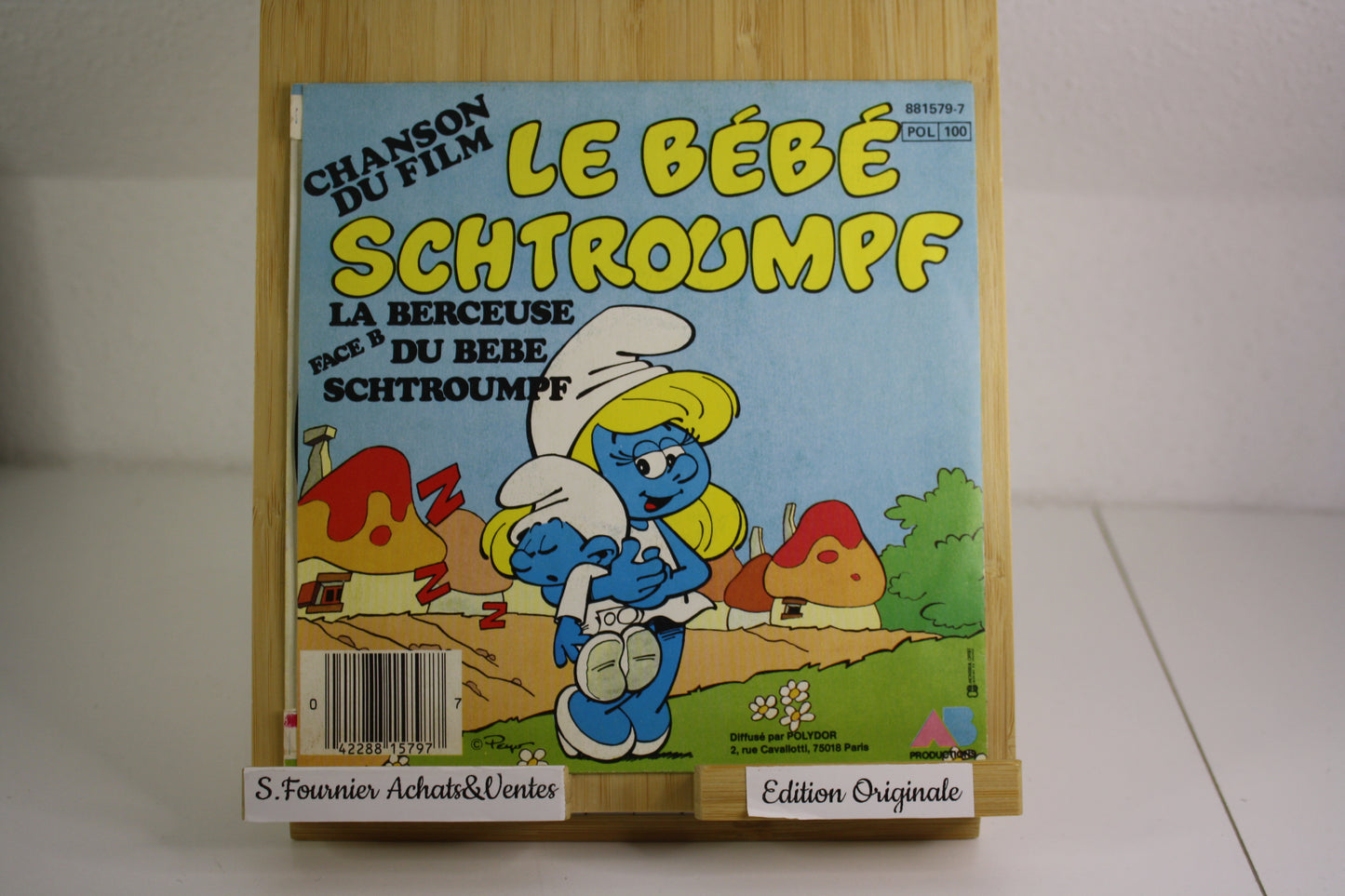 Disque vinyle 45t Le bébé Schtroumpf – les Schtroumps – J.F Porry – AB Productions – Objet dérivé – 1984