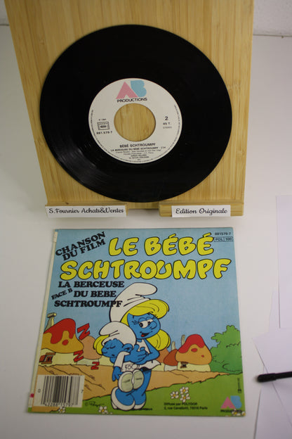 Disque vinyle 45t Le bébé Schtroumpf – les Schtroumps – J.F Porry – AB Productions – Objet dérivé – 1984
